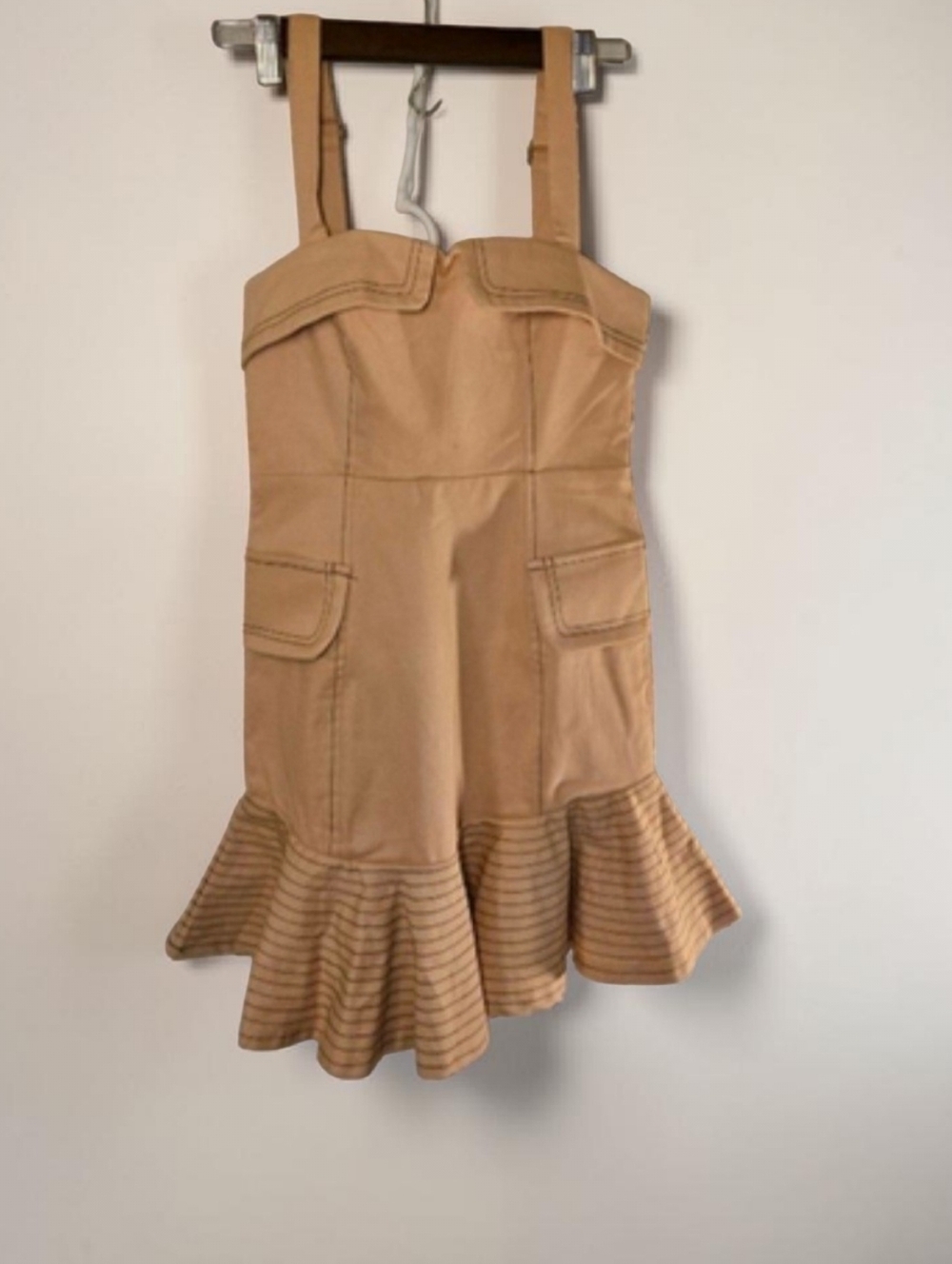 Tan Mini Dress with Flared Hem - Picture 7 of 9
